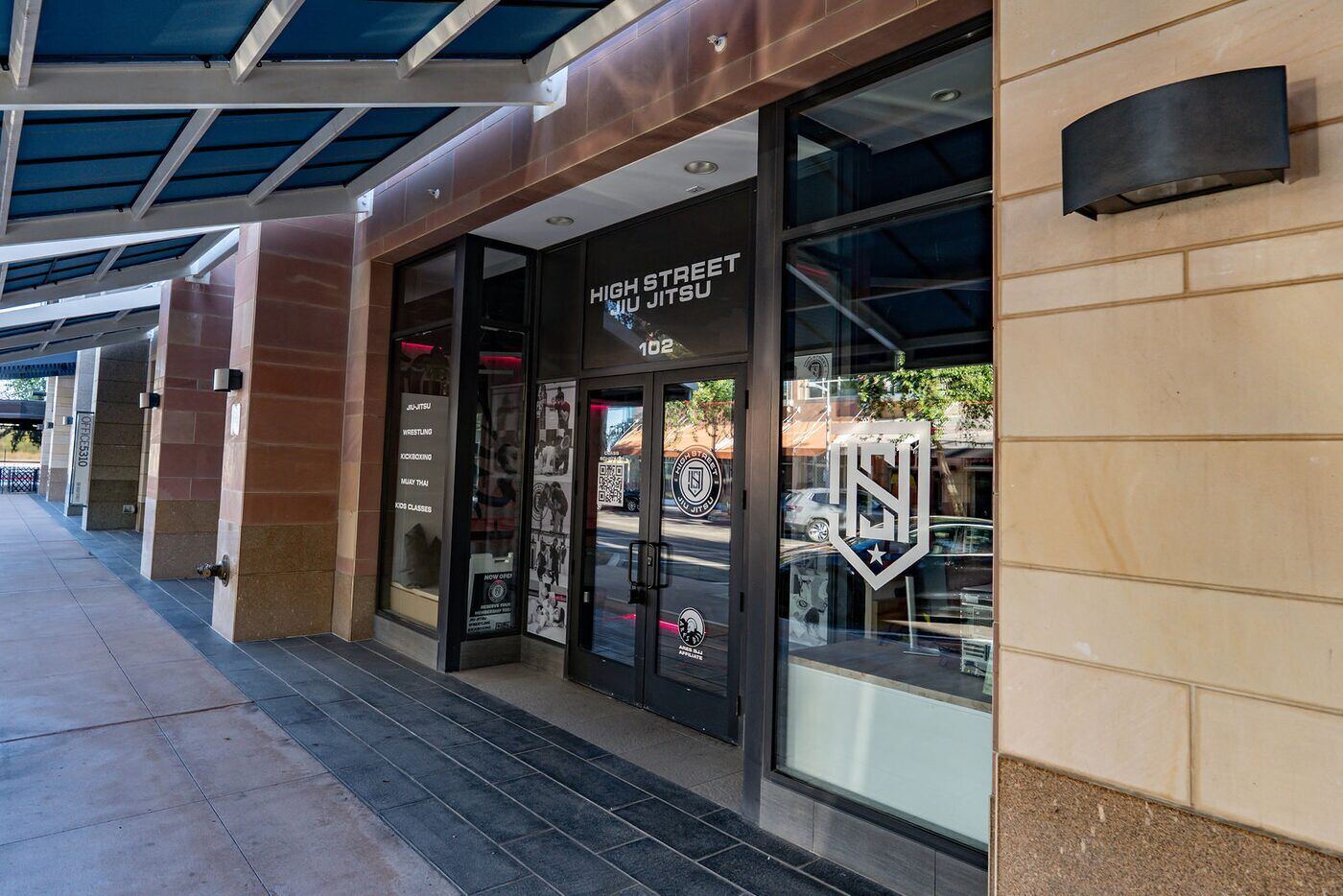 The High Street Jiu Jitsu storefront on the covered walkway, suite 102